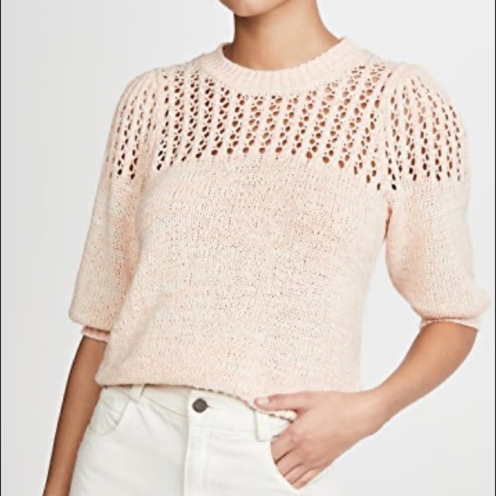 Joie Una Open-Knit Puff-Sleeve Sweater